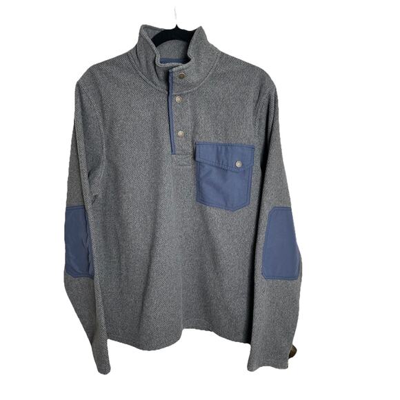 L.L. Bean Other - L.L. Bean Allagash Fleece Henley Men’s Medium Gray Elbow Patched Snap Mock